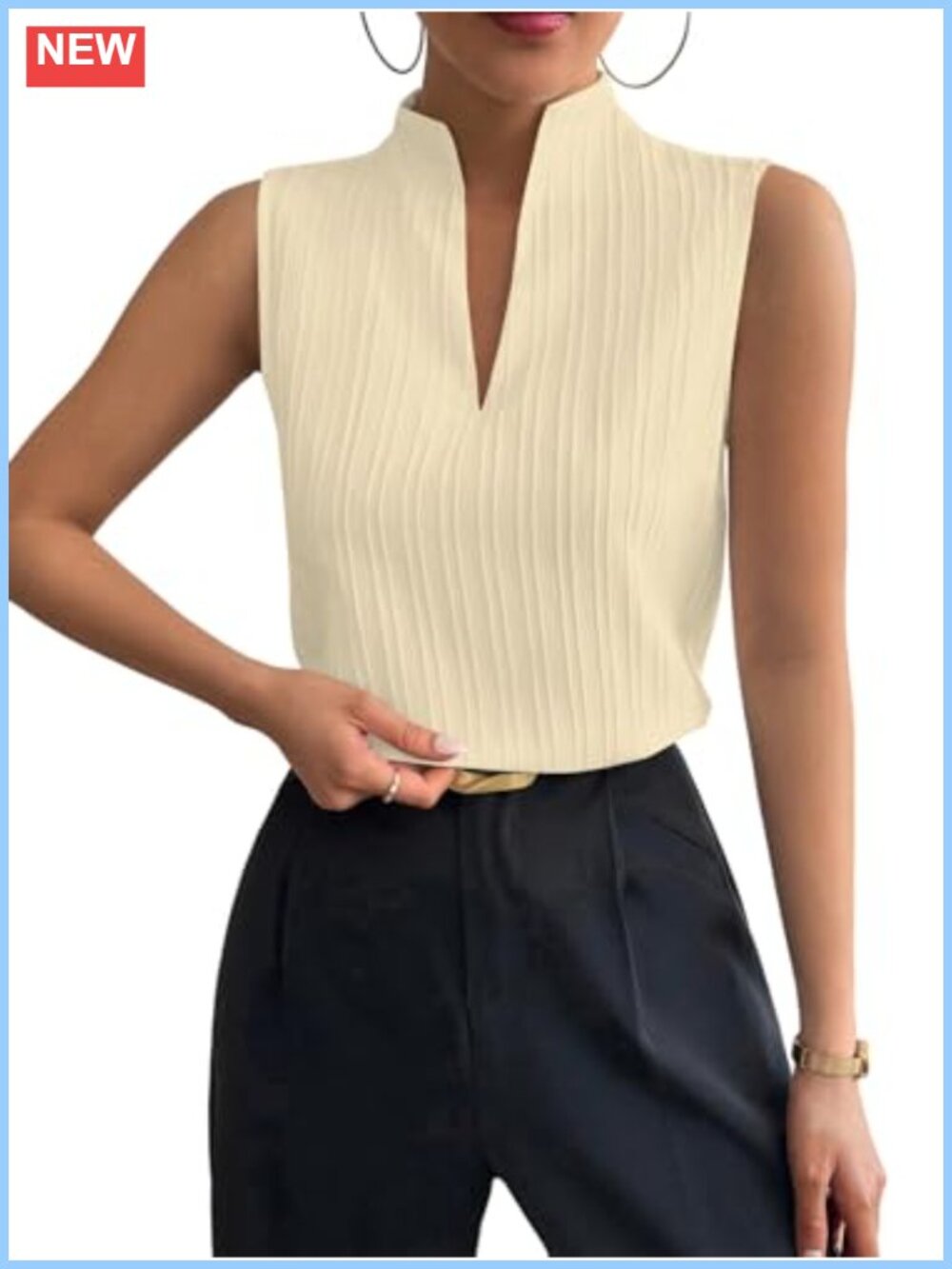Women's V Neck Sleeveless Striped Blouse Work Top